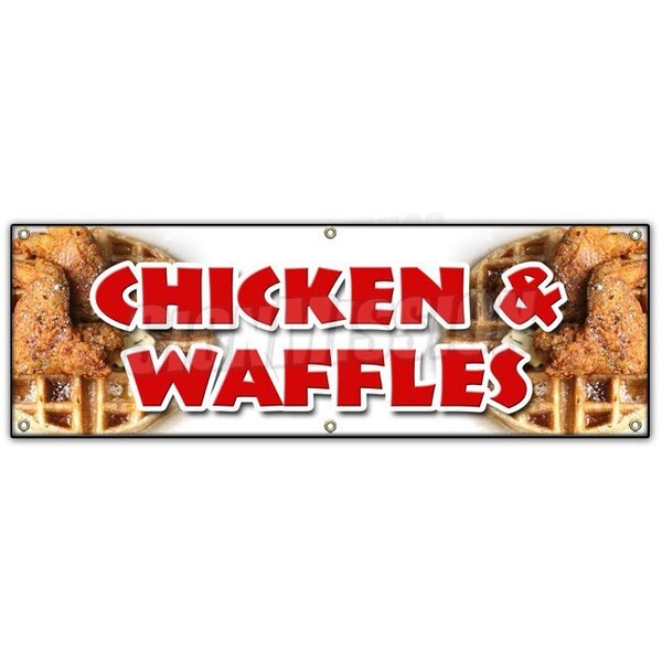 CHICKEN & WAFFLES BANNER SIGN fried tenders soul food collards homemade